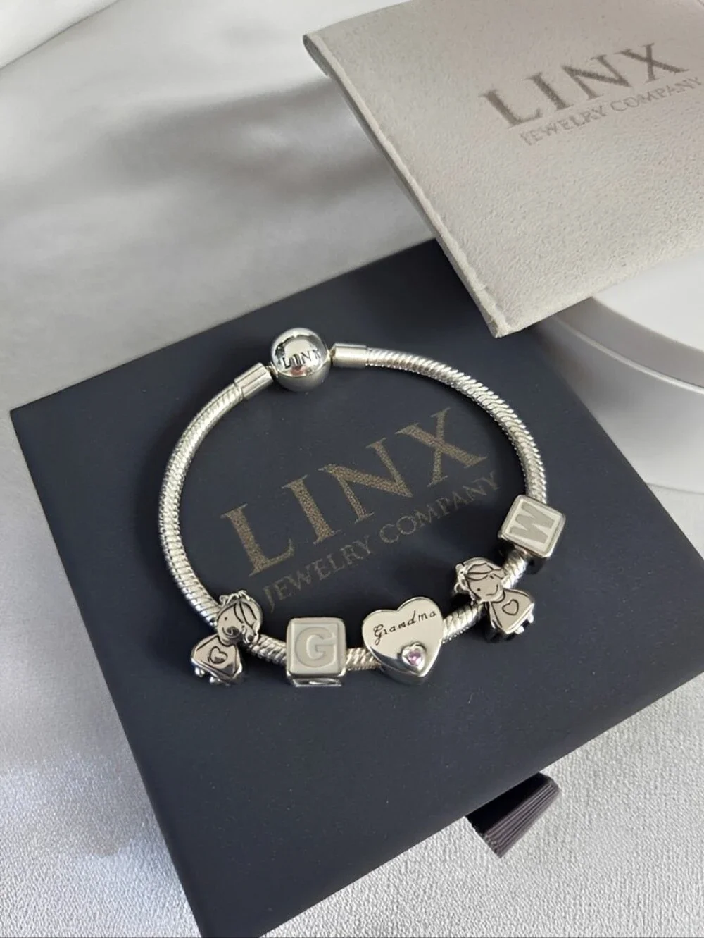 Linx Snake Chain Bracelet With Personalized Grandma Themed Charms